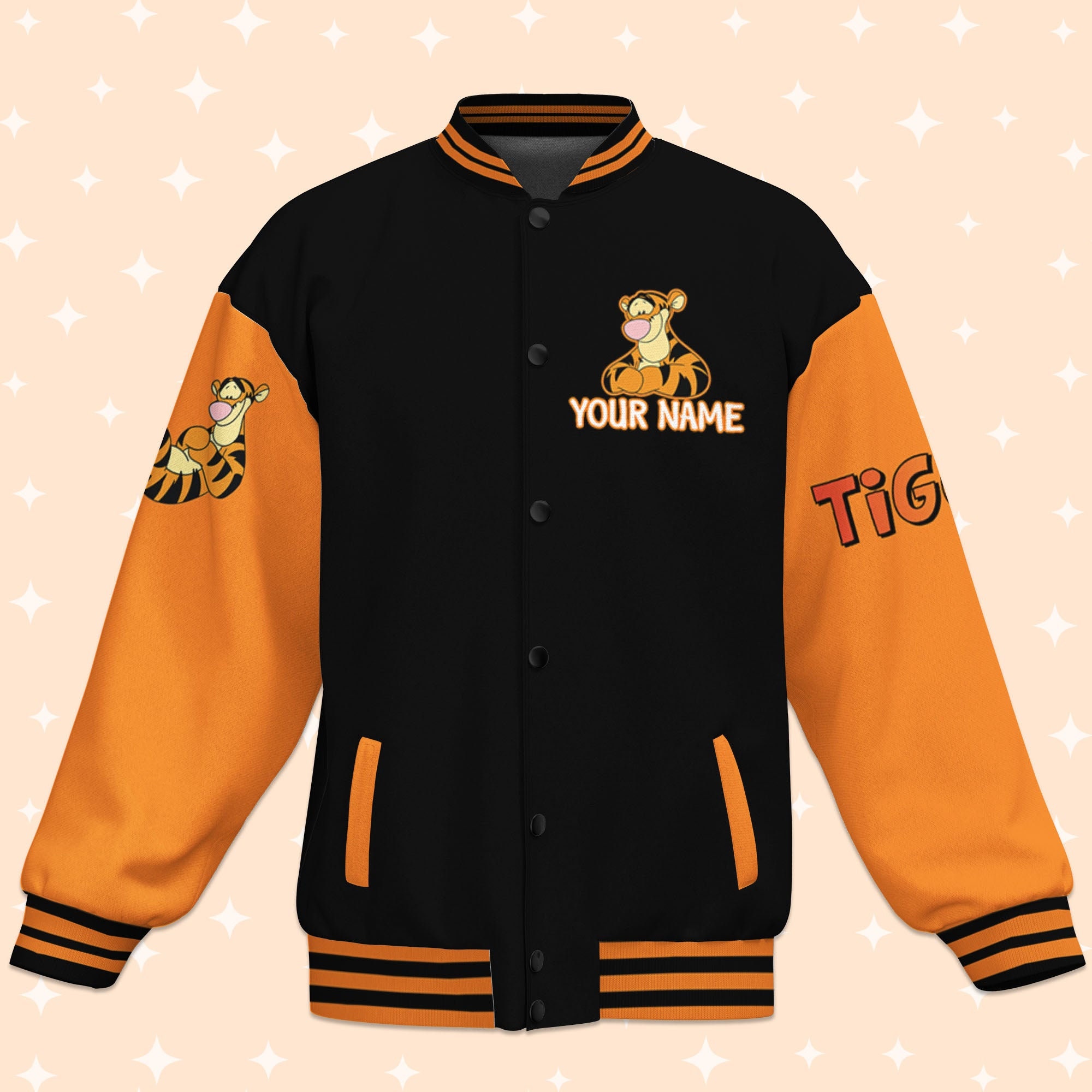 Personalize Winnie The Pooh Tiggers Don't Jump They Bounce Black, Custom Baseball Jackets