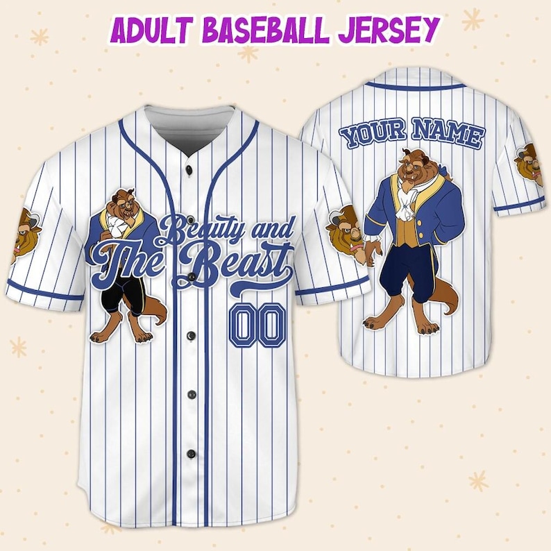 Custom Beauty and the Beast Baseball Jersey Personalized Disney Couple Pinstripe Shirt, Disney Mom Daughter Gift, Summer Trip 2026 Outfit image 6