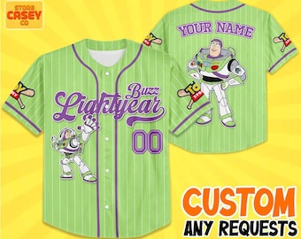 Custom Disney Toy Story Buzz Lightyear Green Simple Baseball, Sheriff Woody Buzz Lightyear Jersey Disney Baseball Team Outfit Toy Story Gift
