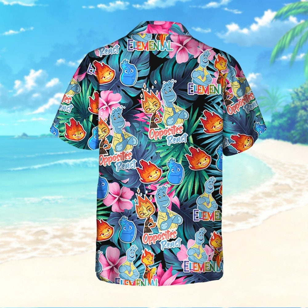 Disney Elemental Opposites React Summer Tropical Hawaiian Shirt, Disney Hawaii Shirts, Disneyland Summer Family Trip, Walt Disney World