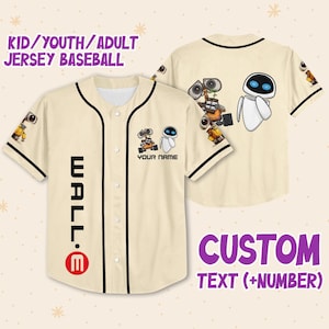 Personalized Disney WALL-E And EVE Custom Kids, Youth, Adult Disney Baseball Jersey Sports Outfits Cute Gifts For Fans Disney