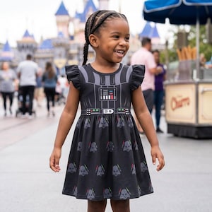 Valiant Darth Vader Cosplay Ruffle Dress for Toddlers, Star Wars Black Armor Birthday Halloween Costume, Disney Cruise Galaxy Edge Twirl Gow