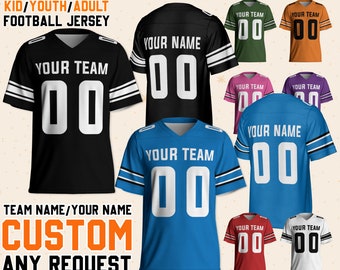 Camisa de futebol personalizada com nome e número do time, estilo moderno, para crianças, jovens e adultos. Ideal para torcedores. Crie sua própria camisa com nome e número.