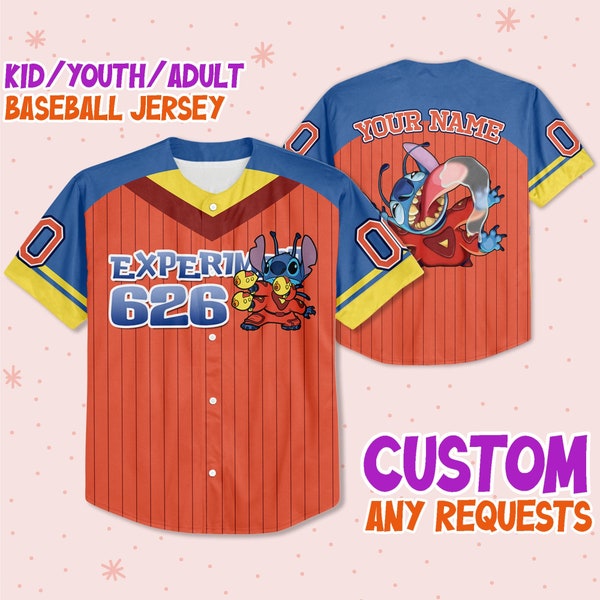 Custom Lilo and Stitch Experiment 626 Baseball Jersey, Matching Baseball Team Outfit, Adult Youth Toddler Jersey, Lilo and Stitch Jersey