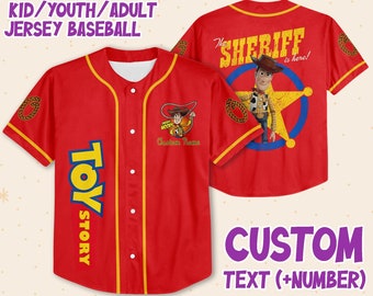 Personalize Toy Story Woody Sheriff Custom Custom Kids, Youth, Adult Disney Baseball Jersey Sports Outfits Gifts For Fans Disney