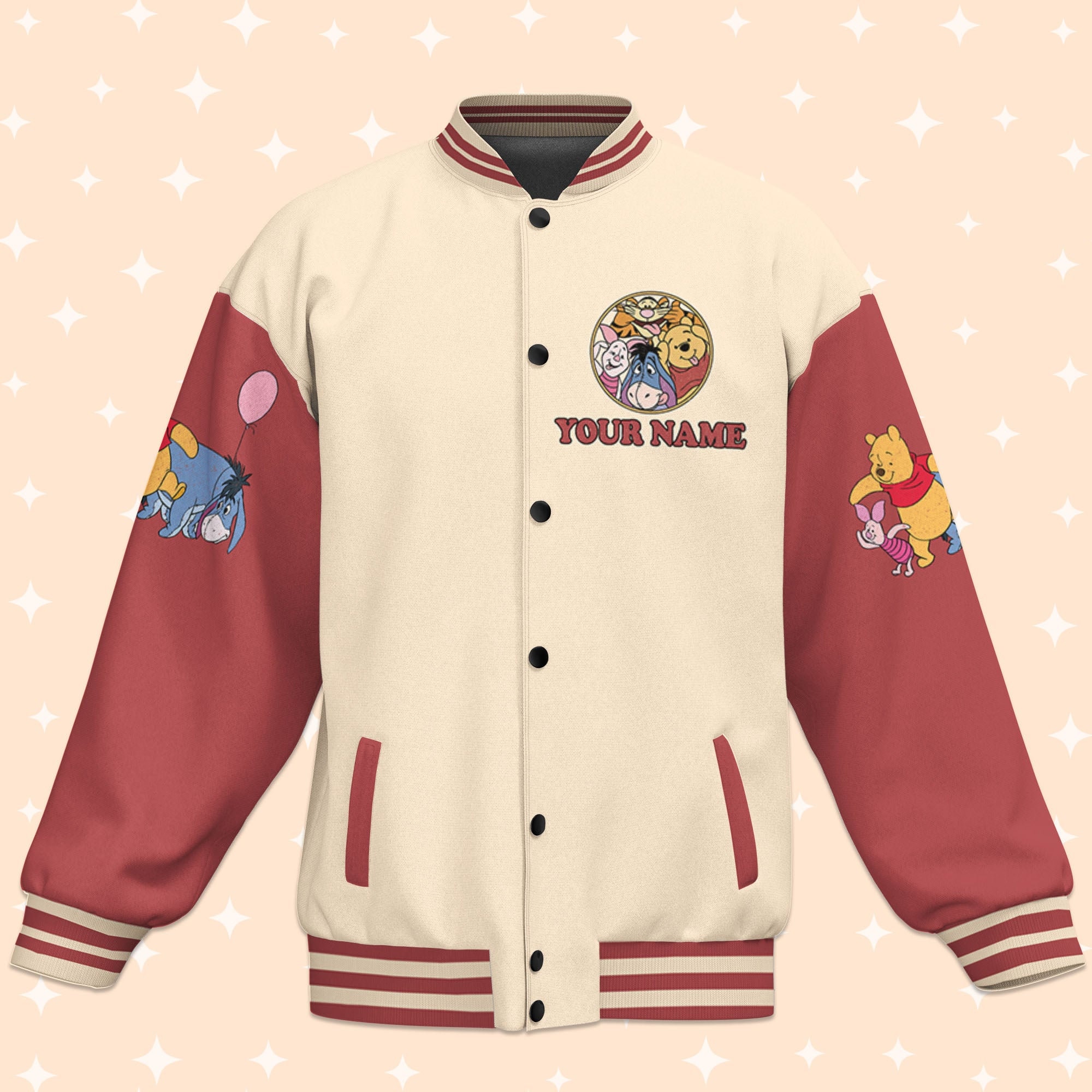 Personalize Winnie The Pooh And Co Baseball Jackets, Baseball Team Outfit