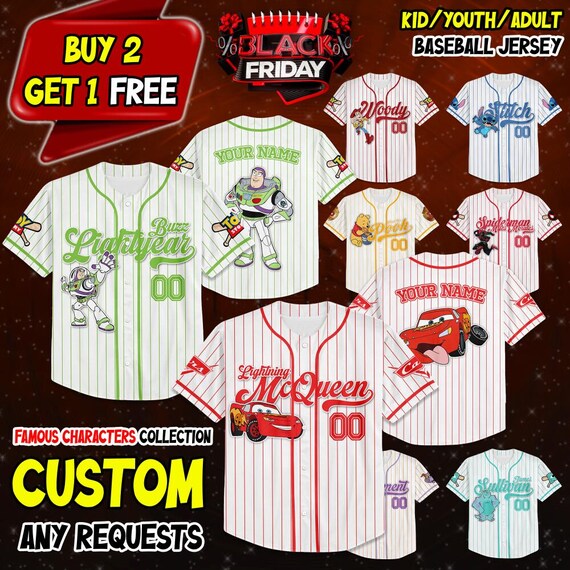 Custom Disney Famous Characters Collection Baseball Jersey Team Collection Choose Style Jersey Disney Baseball Team Outfit Gift for Kids Etsy