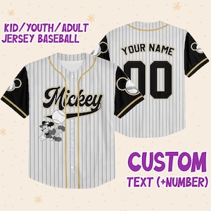 Personalize Disney Mickey Baseball Black, Custom Kid Youth Adult Disney Jersey, Mickey Mouse Jersey, Baseball Jersey, Gift for Disney Fans