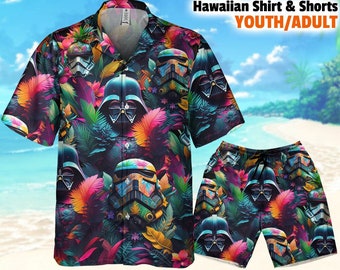 Star Wars Colorful Tropical Darth Vader Stormtrooper Hawaii Shirt, Star Wars Button Up Shirt, Aloha Hawaiian Shirt, Disney Hawaii Shorts