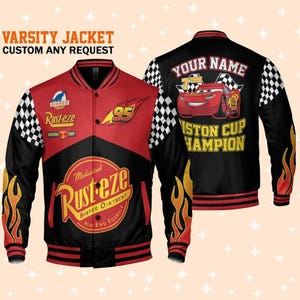 Custom Cars McQueen Vintage Victory, Personalize Lightning Mcqueen Varsity Jacket, Adult Varsity Jacket, Baseball Team Outfit, Disney Gifts