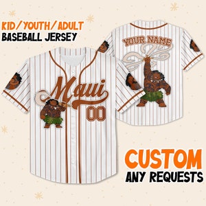 Custom Disney Moana Maui Demi God Simple Stripe, Custom Name Disney Kid Youth Adult Jersey, Disney Baseball Jersey Outfits, Disney Fans