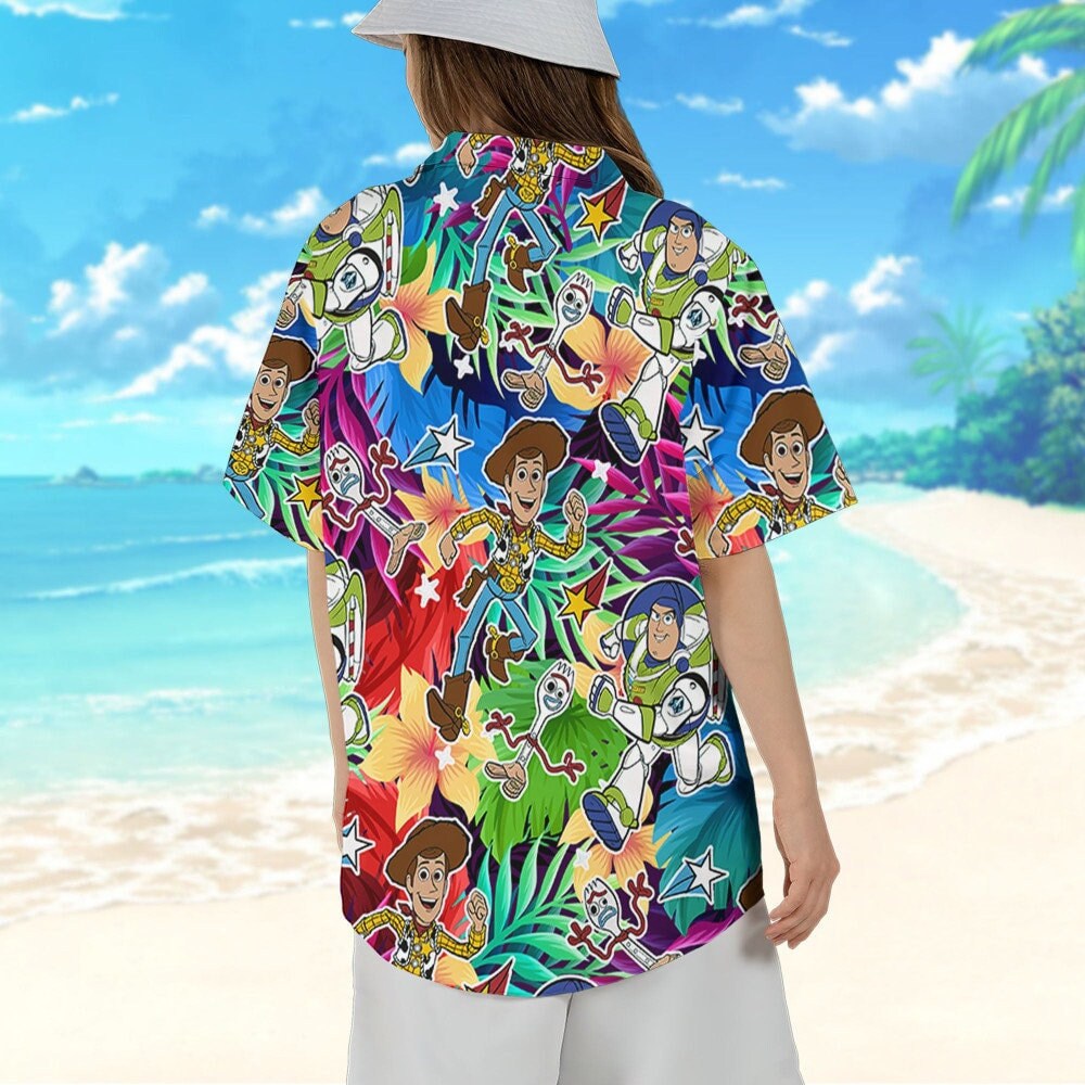 Disney Toy Story Woody Buzz Lightyear Forky Summer Tropical Awesome Hawaii Shirt, Disney Summer Hawaii Aloha Shirt, Hawaiian Button Shirt