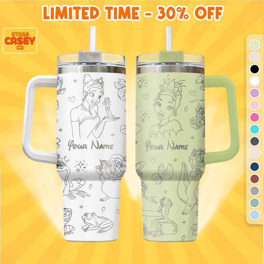 Custom Princess and the Frog Disney Tumbler 40oz – Engraved Travel Cup for Disneyland, Custom Gift for Her, Stainless Steel Insulated Cup