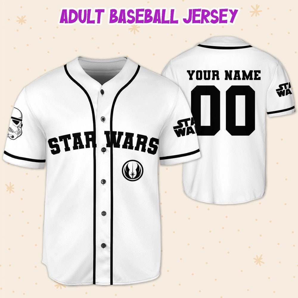 Personalize Disney Star Wars White Black, Custom Name Adult Matching Baseball Jersey