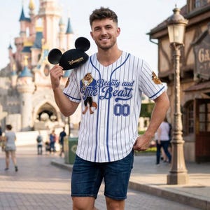 Custom Beauty and the Beast Baseball Jersey Personalized Disney Couple Pinstripe Shirt, Disney Mom Daughter Gift, Summer Trip 2026 Outfit image 1