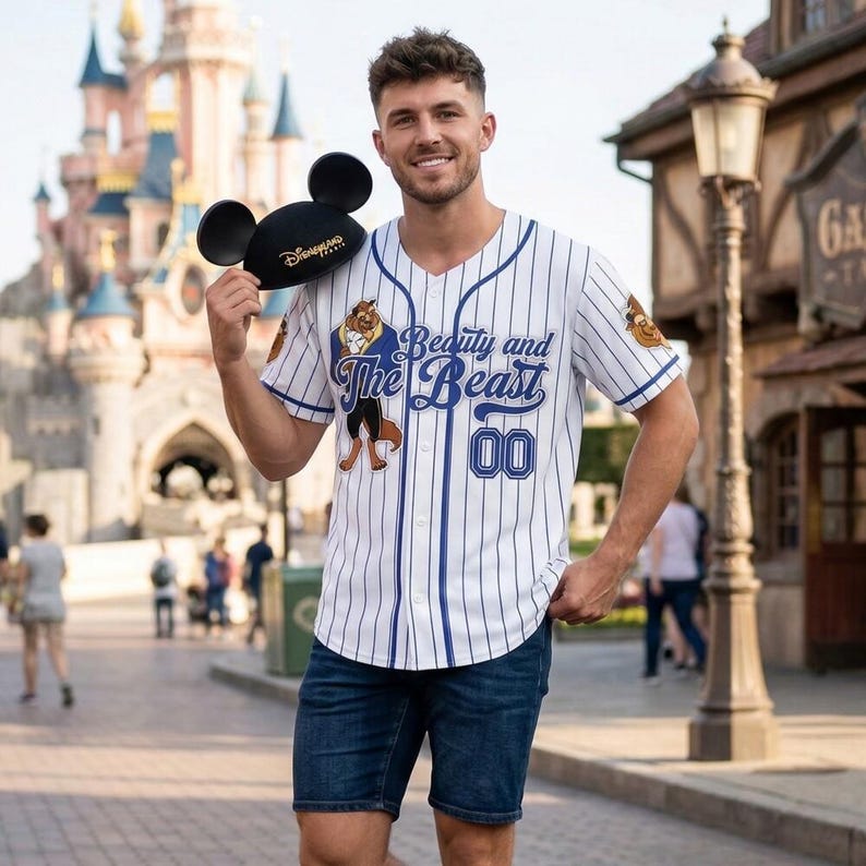 Custom Beauty and the Beast Baseball Jersey Personalized Disney Couple Pinstripe Shirt, Disney Mom Daughter Gift, Summer Trip 2026 Outfit image 1