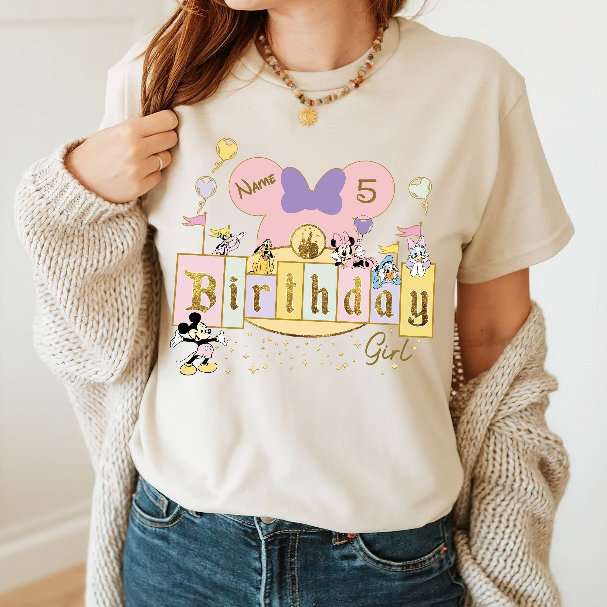 Personalize Disney Birthday Girl Disneyland Characters Unisex T-Shirt