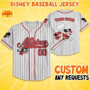 Personalize Disney Mickey Mouse Sport White, Custom Disneyland Jersey, Baseball Team, Mickey Mouse Birthday, Gift for Disney Fans