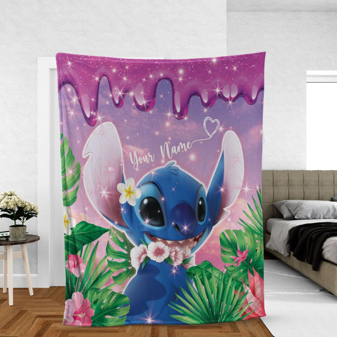 Personalized Kid Name Blanket, Stich Tropical Blanket, Personalized