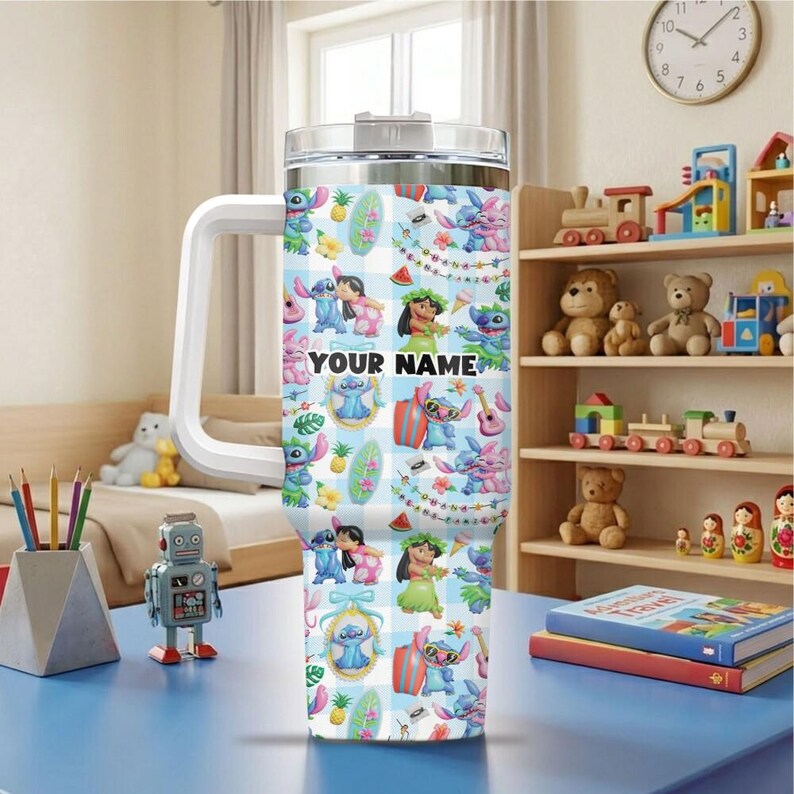 Radiant Vacation Tumbler, Lilo Stitch Personalized Tumbler, Custom Name Tumbler with Straw, Insulated Cup Travel Mug, Disney Cruise 2026 Gif image 2