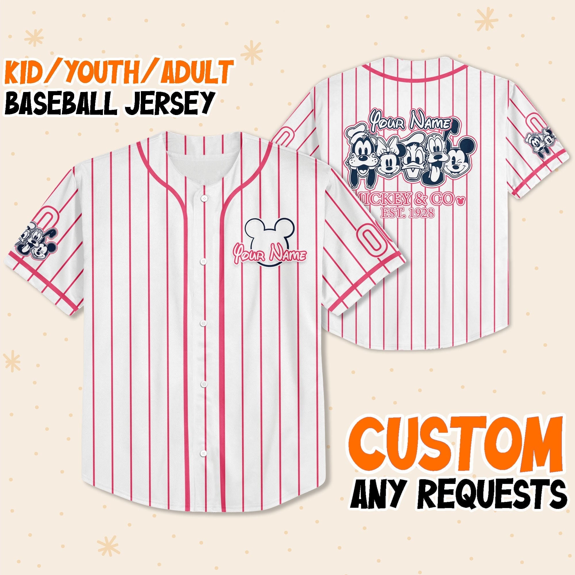 Personalize Vintage Mickey Mouse & Co est 1928, Custom Name Disney Baseball Jersey