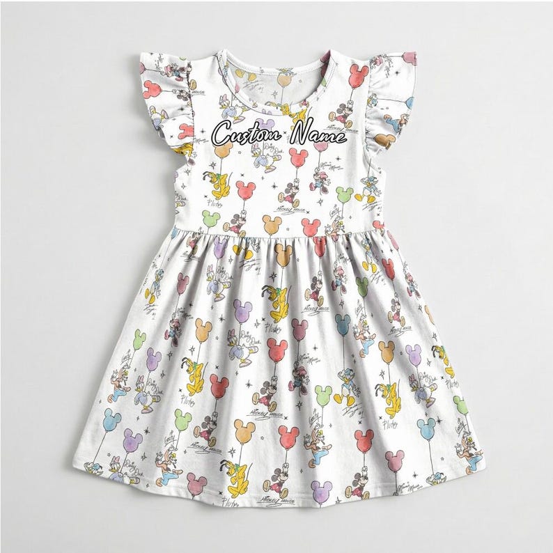 Personalized Disney Mickey Mouse Balloons Mom Daughter Matching Dress Set Custom Name, Magical Rainbow Ruffle Girls Crossback Women, Disney image 2