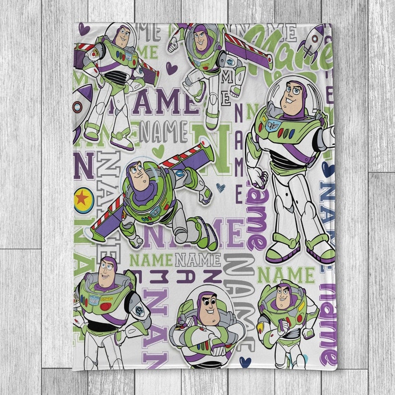 Manta personalizada de Buzz Lightyear de Toy Story de Disney, manta con nombre personalizado, manta personalizada con personajes de Toy Story, regalos de cumpleaños de Toy Story imagen 2