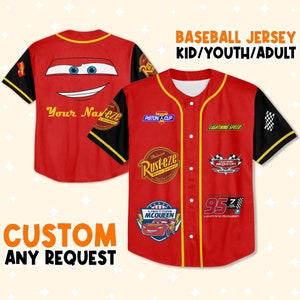 Personalize Cars Lightning Mcqueen Piston Cup, Custom Kids, Youth, Adult Disney Baseball Jersey Sports Cute Gifts For Fans Disney