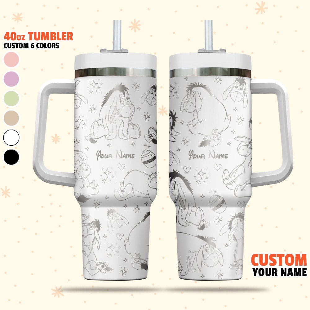 Custom Disney Winnie The Pooh Eeyore Tumbler, Disney Tumbler Name Engraved 40Oz Tumbler, Personalized Tumbler With Handle Christmas Tumblers Moderndaydecors