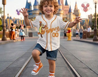 Custom Tigger Baseball Jersey Personalized Winnie The Pooh Orange Pinstripe Shirt, Disney Birthday Boy Gift, Summer Vacation Trip 2026