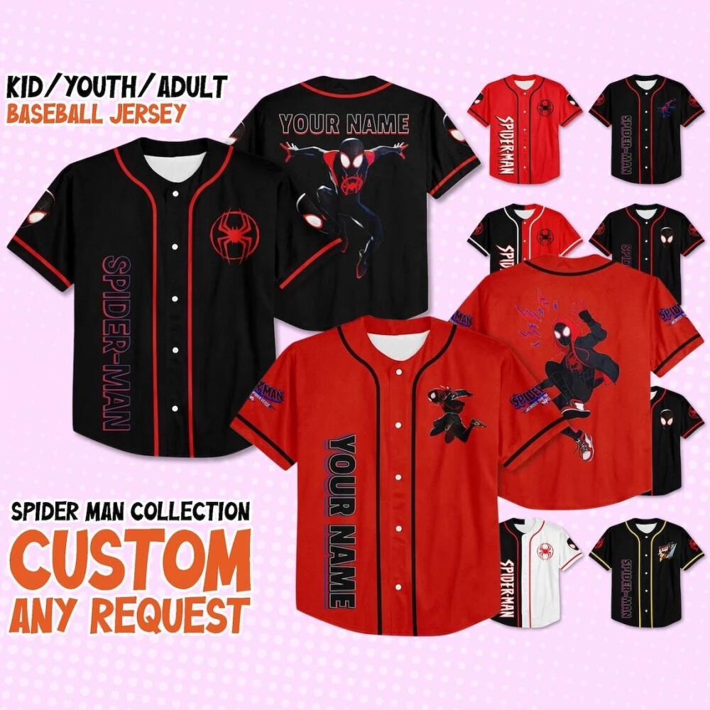 Benutzerdefinierte Spider Man über das Spider Verse Baseball Jersey Team, Wählen Sie Stil, personalisierte Kollektion Jersey, Disney Baseball Team Outfit