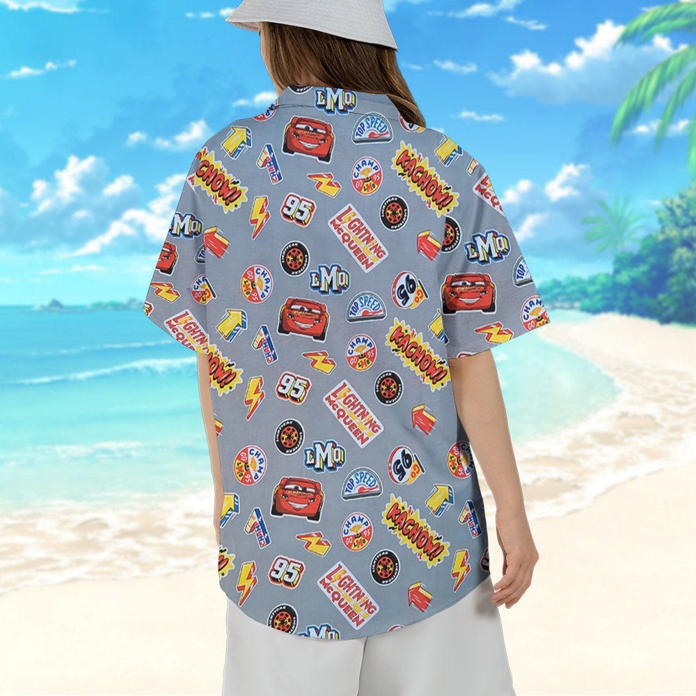 Disney Cars Lightning McQueen Kachow Art Fabric Pattern, Cars Hawaiian Shirt and Shorts