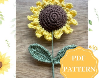Crochet Sunflower Pattern. Beginner Friendly No-Sew PDF Pattern. Instant Download Pattern contains Instructions and Photos.