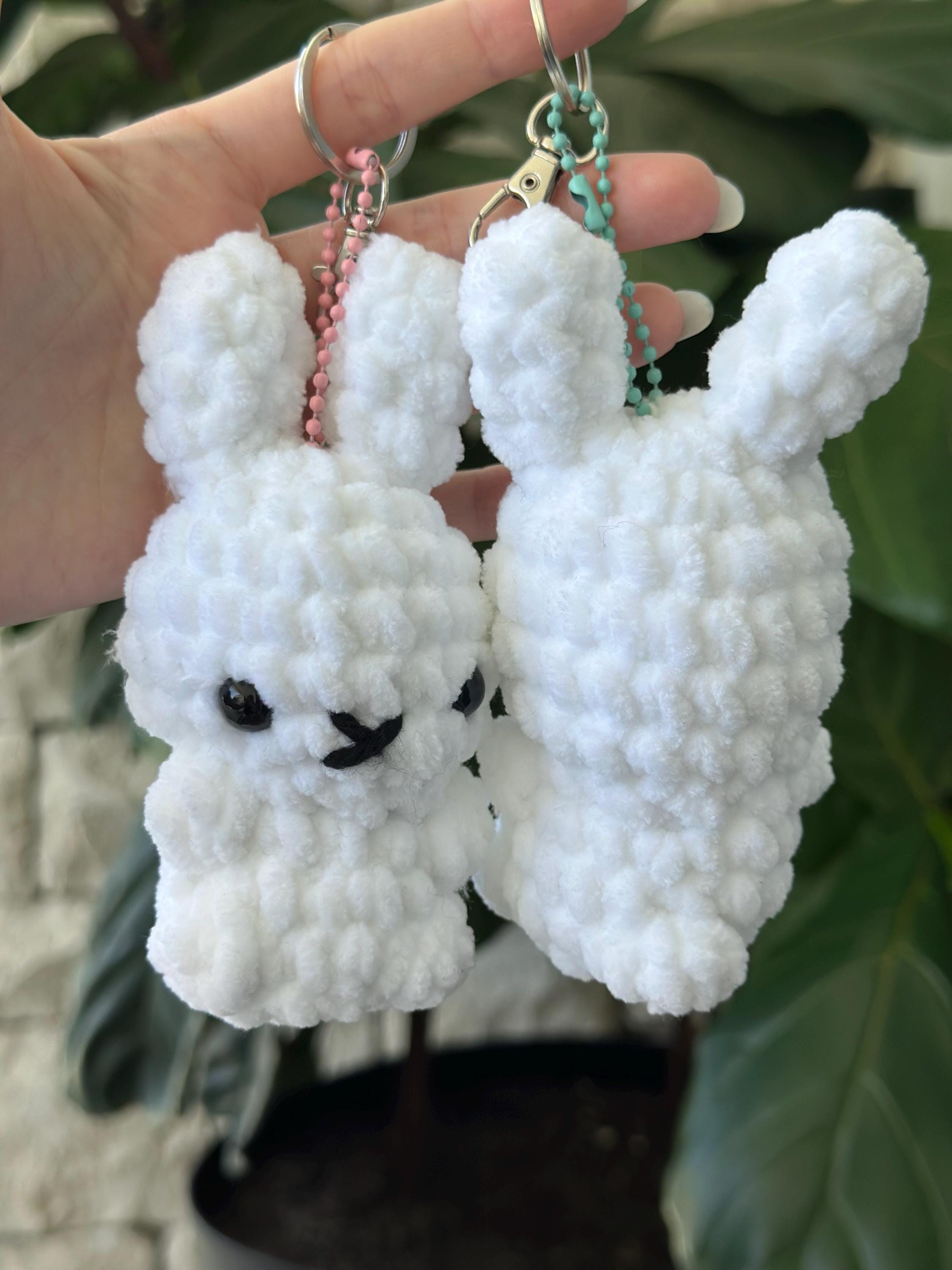Bunny Keychain, Crochet White Bunny Bag Keyring. Handmade Crochet Bunny ...