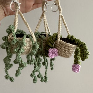 Hanging Potted Plants Keychain. &#39;String of Pearls&#39; and &#39;Hoya Hindu Rope&#39; Crochet Plants In Pot. Amigurumi Plant. Choose your plant!