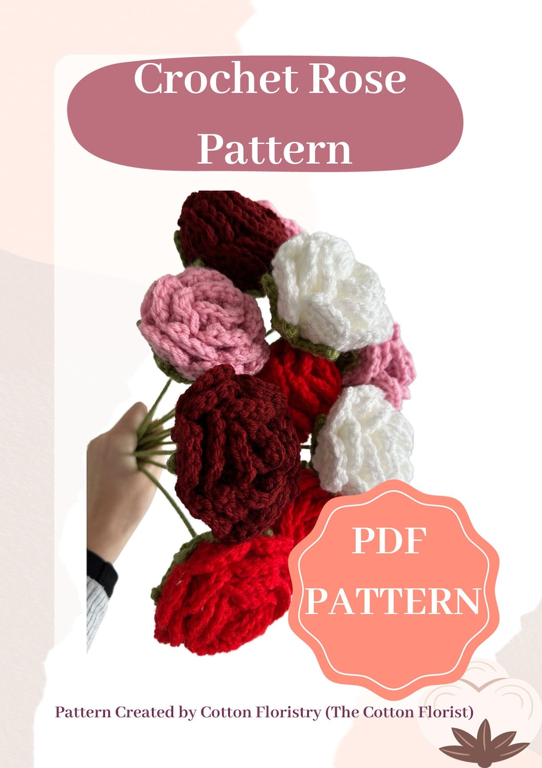 Crochet Rose Pattern. Beginner Friendly No-sew PDF Pattern. Instant ...