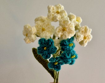 Handmade Forget-me-not Flowers, Beautiful florals for weddings or home decor. Everlasting Crochet flowers. Myosotis Flower/ Scorpion Grasses