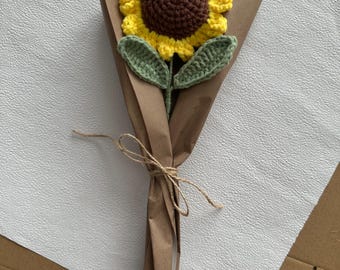 Sunflower crochet bouquet. Individually wrapped crochet sunflowers.