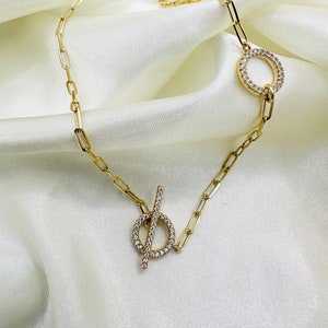 CZ Silver Toggle Clasp Necklace, T bar necklace, toggle choker, toggle necklace, diamond bar ring