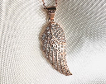 Collar de alas de ángel en plata de ley: joyas de oro rosa