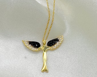 Dainty Sterling Silver Phoenix Necklace: Gold Firebird Pendant