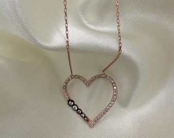 Collar de corazón de plata esterlina con circonitas: joyería minimalista en oro rosa