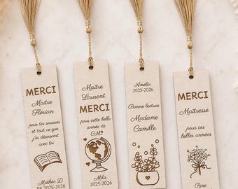 Marque-page bois personnalisé | Cadeau fin d’année scolaire | Merci Maîtresse ATSEM Nounou | Cadeau Maître maîtresse AESH
