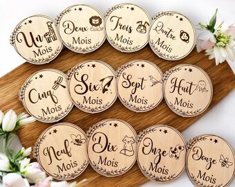 Cartes étapes bébé bois – Mois par mois – Cadeau naissance - accessoires photo naissance - cadeau baby shower - première année de bébé