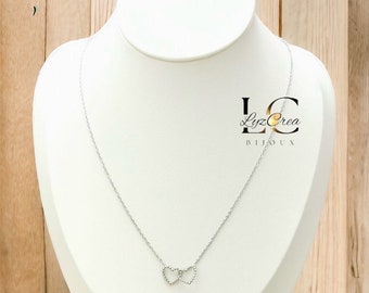 Collier double coeur entrelacés en acier inoxydable or et argent , collier deux cœurs liés , cadeau femme