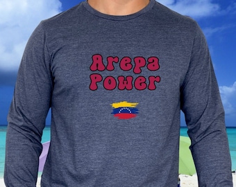 Unisex Arepa Power Long Sleeve Tee,  Venezuela Gift, Baseball Lover,  Sports Shirt, Arepa Food Lover,  La Vinotinto Fans, Venezuelan Pride