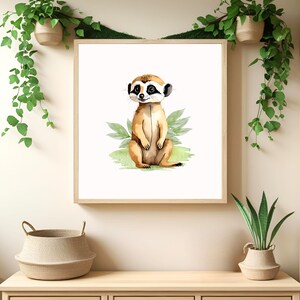 Meerkat | Safari Animal Nursery Wall Art | Baby Wild Animal Print | Watercolor Jungle Animal Décor | Kids Room Poster | Jungle Theme Nursery