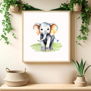 Elephant | Animal Nursery Wall Art | Baby Wild Animal Print | Watercolor Jungle Animal Décor | Kids Room Poster | Jungle Theme Nursery