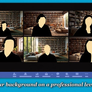 Virtual Video Call Background | Living Room With Large Bookshelf ...