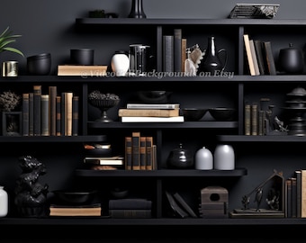 Virtual Video Call Background | Professional Black Shelf | Image for Zoom, Video Calls, and Streaming | 4 Pack